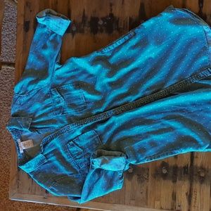 Philosophy Polka Dot Tencel Chambray-look button down tunic shirt dress. Sz XL.